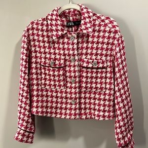 Zara Jeweled Button Texture Houndstooth Blazer